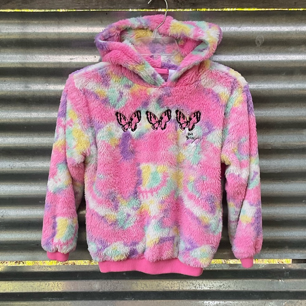 ♥️Girls Betsey Johnson Tie Dye Furry Hoodie Size medium Cotton Candy